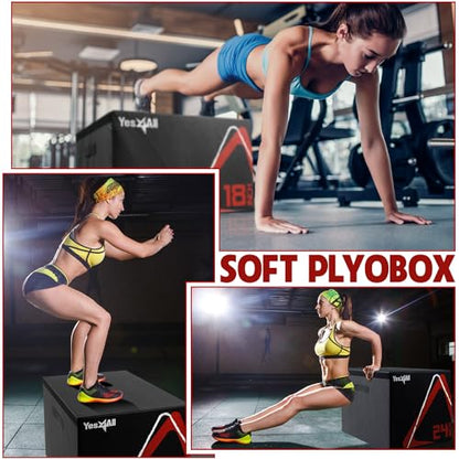 Yes4All Adjustable Soft Plyo Box, Jumping Trainer - For Plyometric Exercises and Conditioning, Multiple Height Variations - color: D. Black - 24"