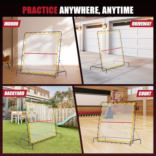 Pickleball Rebounder Net 6.5x6.5ft Portable Tennis Practice Wall Rebound Net Adjustable Tilt, Sport Training Equipment Bounce Back Net, for Court Backyard and Indoor & Outdoor