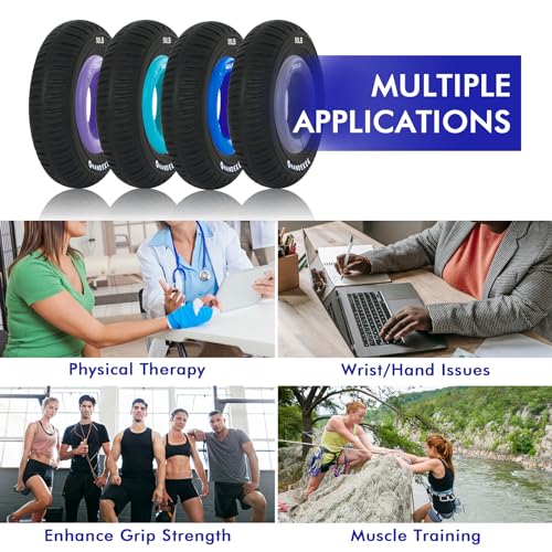 Hand Grip Strengthener, Grip Strength Tranier and Finger Excerciser, Silicone Hand Stretcher Rings for Athletes, Stress Relief, Physical Therapy, 8 Resistance Levels, 5 Pack