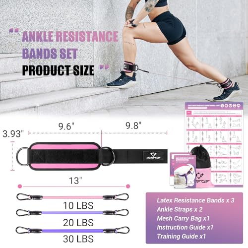 Ankle Resistance Bands with Cuffs, Leg Exercise Equipment with Poster - color: Pink