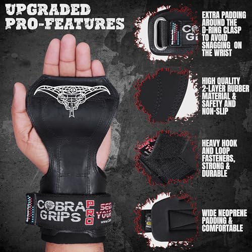 Cobra Grips Weight Lifting Gloves with Adjustable Neoprene Padded Wrist Wraps - Heavy Duty Alternative to Power Lifting Hooks for Deadlifts - color: A PRO Black Rubber, size: 5.5 - 8.75"