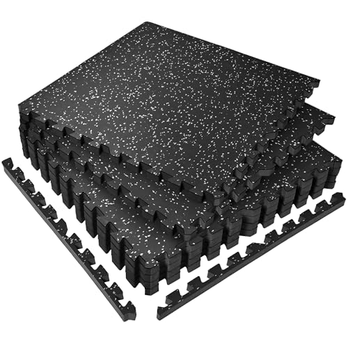 SUPERJARE 0.56'' Thick 6 Pcs 24 Sq Ft Rubber Top Exercise Equipment Mats, High Density EVA Foam Mats with Rubber Top, Interlocking Gym Flooring for Home Gym, Protective Workout Mat, Black/Grey - size: 6 Tiles (24 Sq Ft)