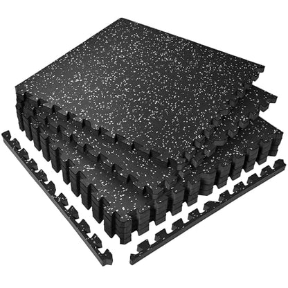 SUPERJARE 0.56'' Thick 6 Pcs 24 Sq Ft Rubber Top Exercise Equipment Mats, High Density EVA Foam Mats with Rubber Top, Interlocking Gym Flooring for Home Gym, Protective Workout Mat, Black/Grey - size: 6 Tiles (24 Sq Ft)
