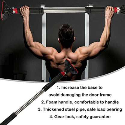 Pull Up Bar no Screws,Doorway Chin Up Bar for Home Gym Adjustable to Width with a Width of 43-54 Inches with Large Anti-Slip Mat and Safety Lock, Max Support for 330 lbs OT160 - size: 75-92cm(29.5-36.2in)