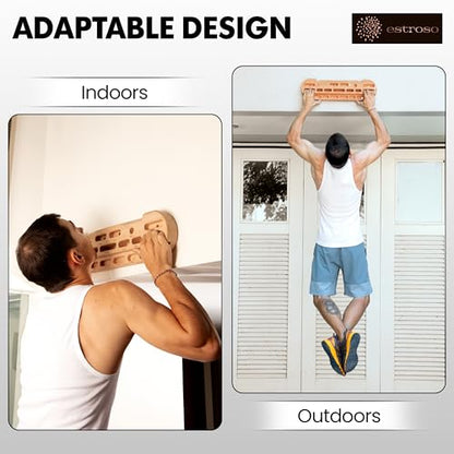 ESTROSO Wooden Hangboard - Training Hang Board with Adjustable Grip Depths, Grip Strengthener, Forearm Exerciser, Pull Ups - Climbing Fingerboard with Installation Kit