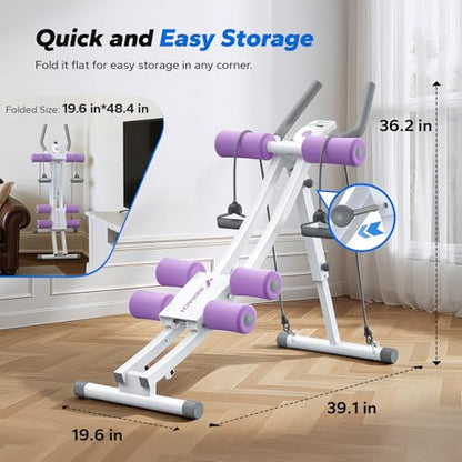 MERACH Ab Machine, Adjustable Dual Track Ab Trainer, Ab Workout Equipment - color: WHITE&PURPLE