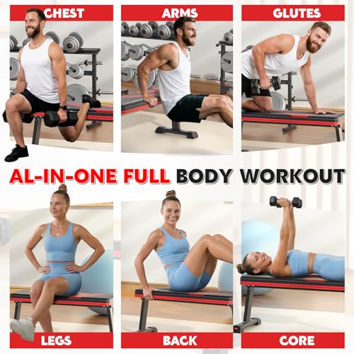 Flat Bench, 700LBS Capacity Widened Adjustable Footrests Foldable Flat Bench For Exercise Workout, Easy Assembly For Strength Training At Home Gym