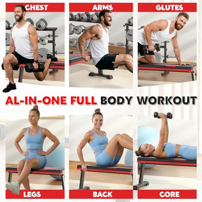 Flat Bench, 700LBS Capacity Widened Adjustable Footrests Foldable Flat Bench For Exercise Workout, Easy Assembly For Strength Training At Home Gym