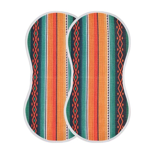 Mexican Ethnic Stripes Muslin Burp Cloths 4 Pack - Extra Large 22"x11", 4-Layer Soft Absorbent Cotton, Waterproof Backing, Baby Drool Rags for Newborn