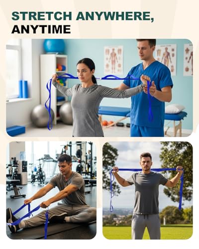 Trideer Non-Elastic Stretching Strap with Loops for Physical Therapy & Rehab, Knee Hip Leg ROM Post-Surgery, Yoga Strap for Stretching, Leg Lifter Strap Mobility Aid, Hamstring Calf Back - color: Royal Blue/75"x1"