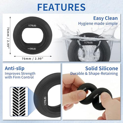 Hand Grip Strengthener, Fingers Exerciser - Silicone Rings for Muscle Training Sports Rock Climbing Finger Rehabilitation,6 Resistance Levels - color: Black(70/80LB)