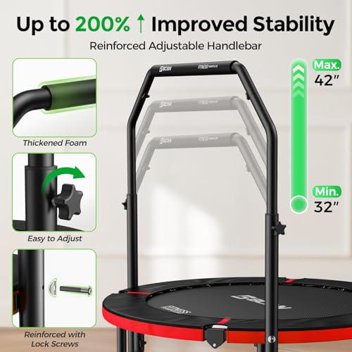 BCAN SP2 40" Foldable Mini Trampoline Max Load 330lbs, Fitness Rebounder with Adjustable Foam Handle, Exercise Trampoline for Adults Indoor/Garden Workout | FED Fitness, Black Red