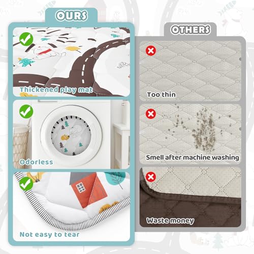 Palopalo 47x47 Foam Baby Floor Play Mat with Train Track Design - 0.8in Thick Cushioning Playmat for Safety, Non-Slip Playpen Mat for Infants & Toddlers, Perfect for Sensory & Motor Skill Development