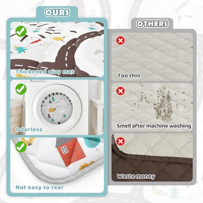 Palopalo 47x47 Foam Baby Floor Play Mat with Train Track Design - 0.8in Thick Cushioning Playmat for Safety, Non-Slip Playpen Mat for Infants & Toddlers, Perfect for Sensory & Motor Skill Development