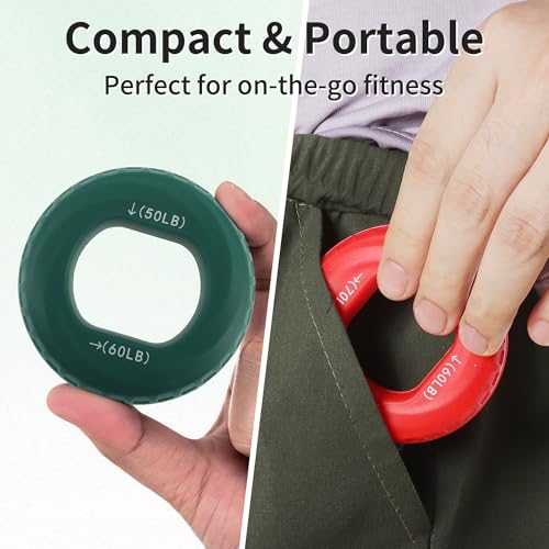 Hand Grip Strengthener, Adjustable Strength Grip, Silicone Grip Circle, for Men Adult, 2 Pcs - color: Green & Red(50/60LB,60/70LB)
