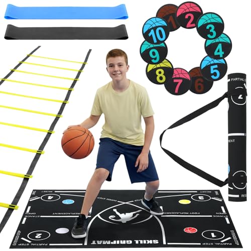 Silipull 15 Pcs Portable Basketball Training Equipment Footwork Training Mat Agility Drill Mat Non-slip Basketball Practice Aids for All Levels to Improve Speed, Strength Coordination - size: 41 x 27 inches
