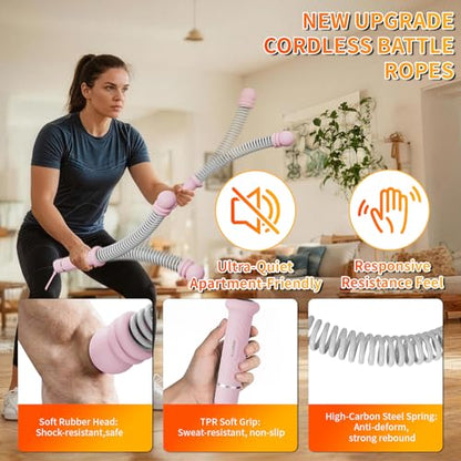 Ropeless Battle Ropes for Home Gym, Portable Cordless Weighted Battle Rope - size: Adjustable Pink