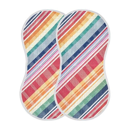 Colorful Stripes Muslin Burp Cloths 1 Pack - Extra Large 22"x11", 4-Layer Soft Absorbent Cotton, Waterproof Backing, Baby Drool Rags for Newborn