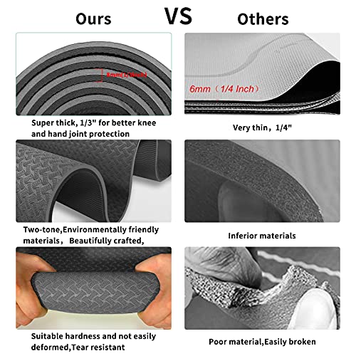 Yoga Mat 1/3" (8mm) Thick Non-Slip, Women Men Fitness & Exercise Mat, 72"Lx24"W Eco-Friendly TPE Workout Mat with Carrying Strap for Yoga, Pilates, Home Gym, Floor Exercises