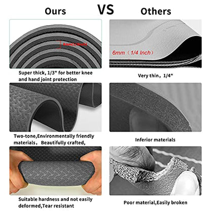 Yoga Mat 1/3" (8mm) Thick Non-Slip, Women Men Fitness & Exercise Mat, 72"Lx24"W Eco-Friendly TPE Workout Mat with Carrying Strap for Yoga, Pilates, Home Gym, Floor Exercises