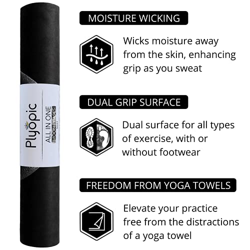 Plyopic. All In One Yoga Mat | Luxury Sweat-Grip Mat/Towel Combo | Ideal for Yoga, Hot Yoga, Bikram, Pilates, Workout & Exercise | Eco-Friendly Natural Rubber