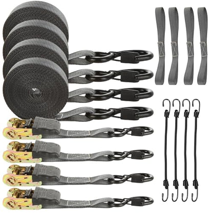 4 Pcs 1 Inch Ratchet Straps Heavy Duty 20ft Tie Down Straps Ratchet with Hooks, 2645 LBS Break Strength, Blue Cargo Ratcheting Straps for Motorcycle Straps Tie Downs, Trucks, Dark Grey - color: Dark Grey