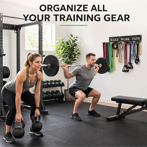 Home Gym Accessories Organization Storage Rack Equipment For Home 8 Hook Wall Hanger Display Gear Barbells Resistance Bands Jump Ropes Lifting Belt Hanger Accessories Hardware Included