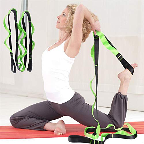 Versatility 12 Loops Strap Yoga Stretch Strap, Nonelastic Stretch Strap For Physical Therapy, Pilates, Dance, and Gymnastics, Green