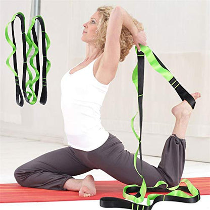 Versatility 12 Loops Strap Yoga Stretch Strap, Nonelastic Stretch Strap For Physical Therapy, Pilates, Dance, and Gymnastics, Green