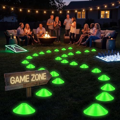 Hiboom Glow in The Dark Football Cones Light up Agility Soccer Cones with Carry Bag for Sports Training Glow in The Dark Games Field Cone Markers Basketball Football Coaching