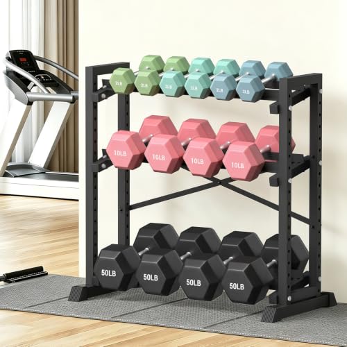 Eocnrhe Dumbbell Rack Stand Only, Weight Rack for Home Gym, 3-Tier Adjustable Dumbell Rack Heavy-Duty Weight Stand for Dumbbells Kettlebells - size: 18.7"D × 33.26"W × 35.82"H