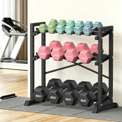 Eocnrhe Dumbbell Rack Stand Only, Weight Rack for Home Gym, 3-Tier Adjustable Dumbell Rack Heavy-Duty Weight Stand for Dumbbells Kettlebells - size: 18.7"D × 33.26"W × 35.82"H