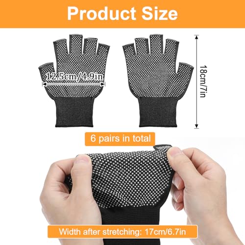 6 Pack Half-Finger Workout Gloves, Lightweight Half-Finger Slip Breathable Fingerless Work Glove Compression Gloves for Cycling Sports Motorcycle Fishing