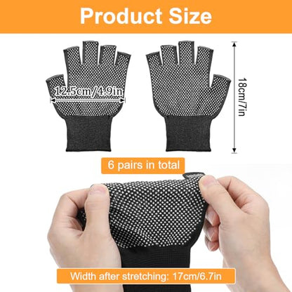 6 Pack Half-Finger Workout Gloves, Lightweight Half-Finger Slip Breathable Fingerless Work Glove Compression Gloves for Cycling Sports Motorcycle Fishing