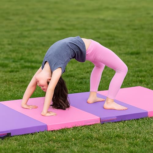 ZENOVA Gymnastics Mat 6'x3'x2''/4'x8'x2'' Exercise Mat Gym Mat for Home Aerobics Workout Foldable Tumbling Mat Children Gifts - color: 3FT x 6FT --Pink&Purple