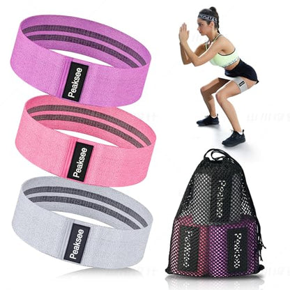 Resistance Bands for Legs & Hip 3 Levels Workout Bands for Women and Men, Booty Bands for Home Fitness, Yoga, Pilates Non Slip Fabric Band Set with