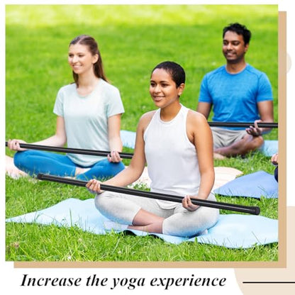 Hiboom 6/9 Pcs 5ft Yoga Stick Natural Bamboo Black Exercise Stick with Non-Slip Rubber Ends Stretching Tool Posture Corrector Stretch Tool for Flexibility, Workout, Balance Fitness
