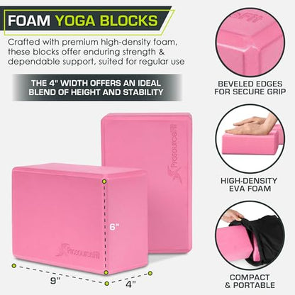 ProsourceFit Foam Yoga Blocks, High Density EVA Yoga Bricks 4”x 6” x 9” (Set of 2)