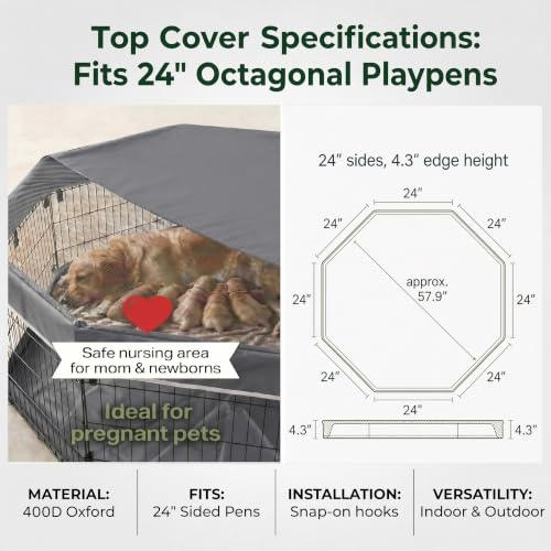 PJYuCien Puppy Playpen with Top Cover & Bottom Pad, 8 Panels 24" H, Gray - color: Gray, size: X-Small Pen: 24-Inch High