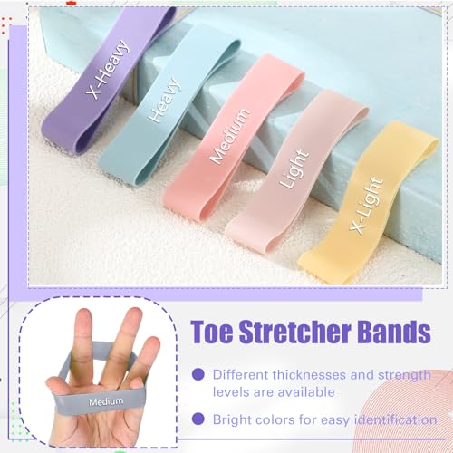 Set of 5 Toe Stretcher Band Separator Spacer Bunion Correction Hallux Valgus Alignment Foot Stretcher Straightener Resistance Loop Yoga Exercise Foot Care with Carry Bag(Pastel)