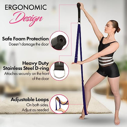 Stretching Strap With Door Anchor - Stretching Equipment to Improve Legs Flexibility - Splits Trainer For Home Ideal In Ballet, Dance, Cheerleading, Taekwondo, Yoga, Pole Dancing & Gymnastics - color: Purple