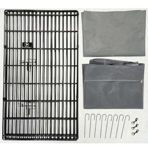 PJYuCien Puppy Playpen with Top Cover & Bottom Pad, 8 Panels 42" H, Gray - color: Gray, size: Large Pen: 42-Inch High