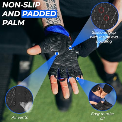 Workout Gloves for Men, Durable Palm Grip Gym Gloves Women Half Finger Elasticated Training Weight Lifting Strength Bodybuilding Anti Slip Cycling Gloves Exercise