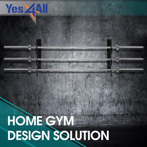 Yes4All Vertical Wall Mounted Olympic Barbell Holder, Barbell Storage Rack, Hanging Barbell Rack for Home Fitness Equipment - color: Black Horizontal Wall Mounted - 1 Pair
