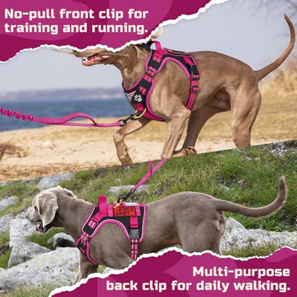 rabbitgoo Tactical Dog Harness for X-Large, No Pull Military Service Vest - color: Black & Rose Red, size: X-Large