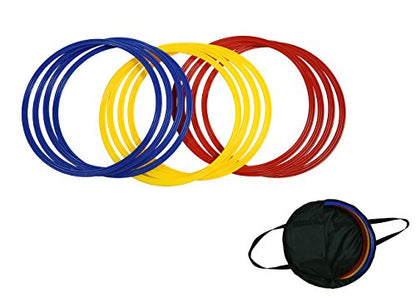 Speed & Agility Training Rings - Set of 12 - with Carrycase - by Trademark Innovations - color: Red/Yellow/Blue, size: 16"