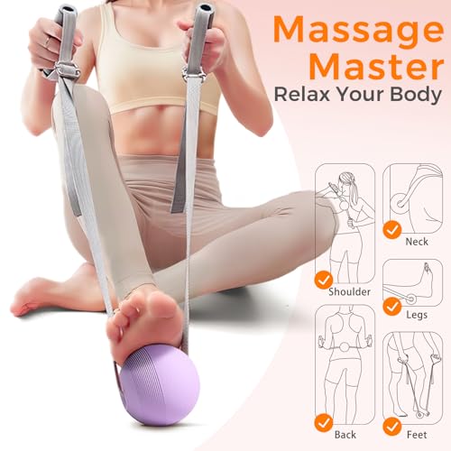 VICSKY Myofascial Release Massage Ball with Handles - Trigger Point Ball for Leg, Neck, Foot Pain Relief, Adjustable Strap, Deep Tissue & Muscle Relaxation, Pressure Release Tool (Purple) - color: A: Purple, Single Ball