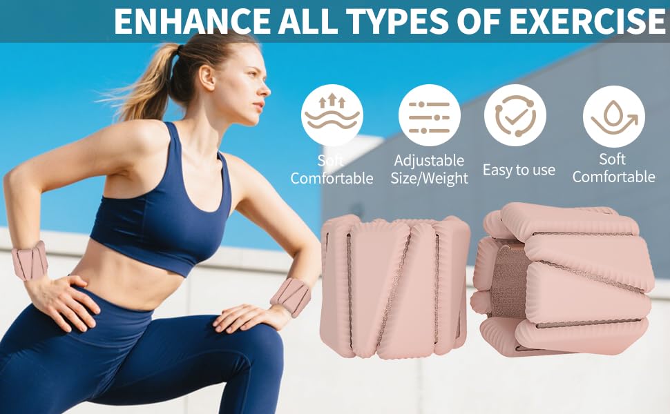 Wrist Ankle Weights for Women 1lb Each, Adjustable Wearable Arm Leg Weight Set, Weighted Bangles Ideal for Walking, Yoga, Dance, Barre & Gym Exercise