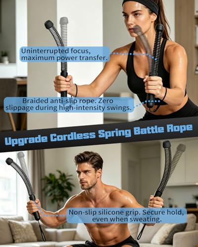 PureWellness Battle Ropes, Weighted Ropeless Battle Rope with Adjustable Resistance Springs for Home Gym Exercise, Portable Workout Equipment for Strength Training & Cardio Fitness