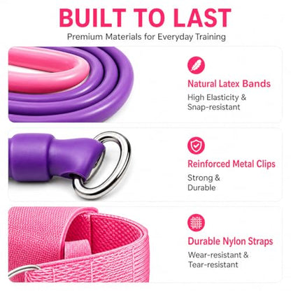 Resistance Bands Set with Handles - 5 Level Tubes (15-35 LBS), 12-Piece Home Gym Kit with Door Anchor, Ankle Straps & Massage Ball for Full Body Workout”